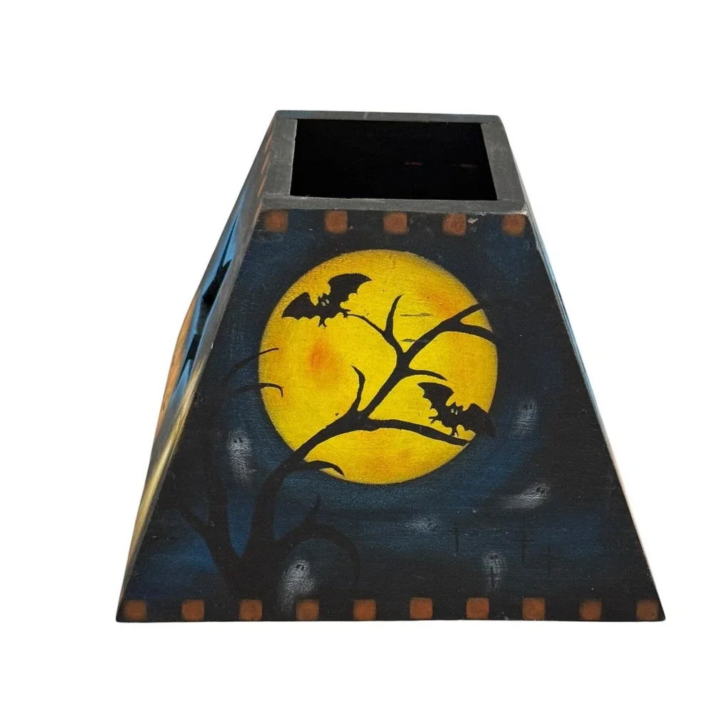 Hand Painted Wooden Halloween Tealight Candle Holder Primitive Jack O Lantern 5